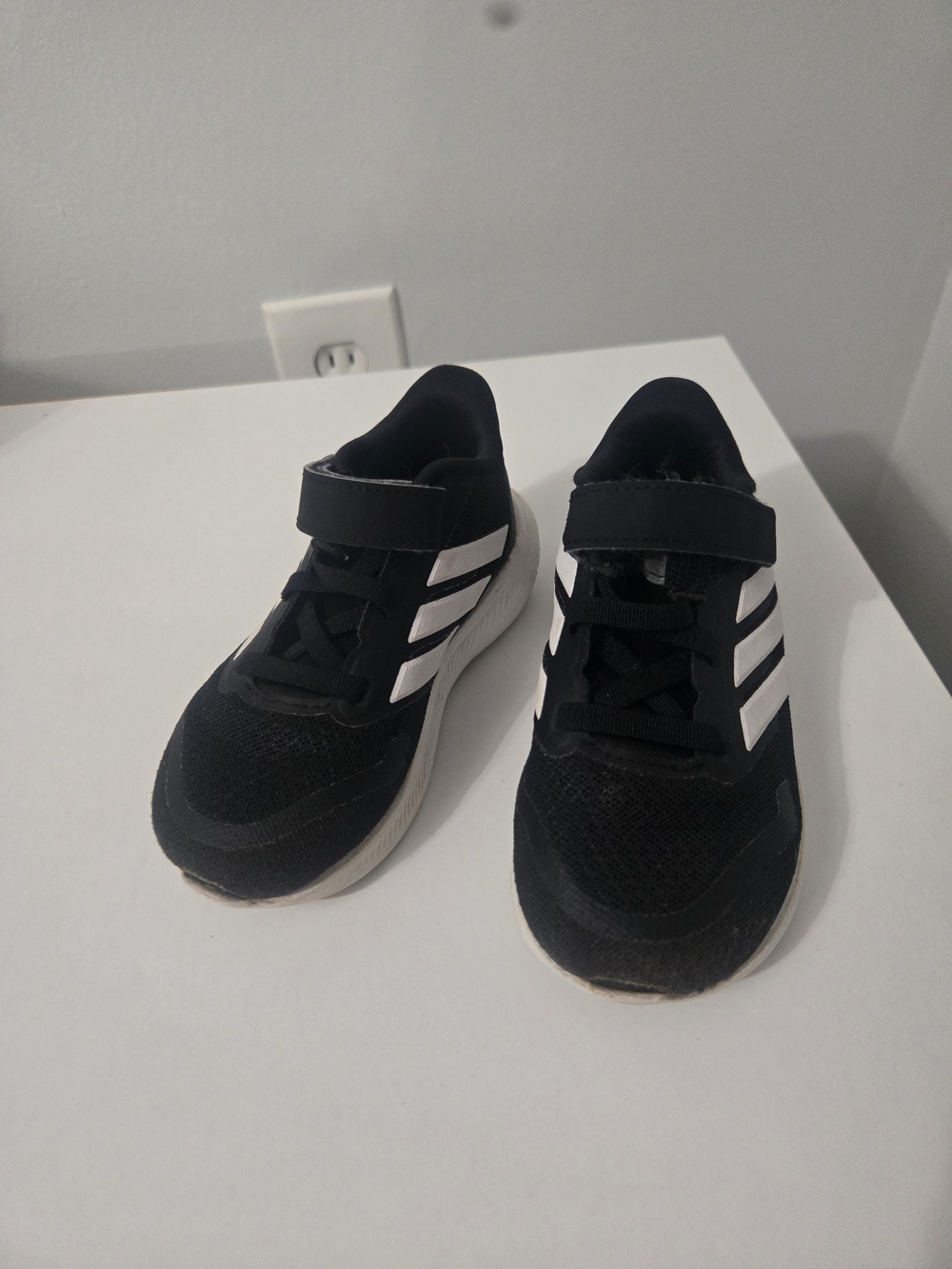 Adidas Kids Black and White Athletic Sneakers with Hook-and-Loop Strap